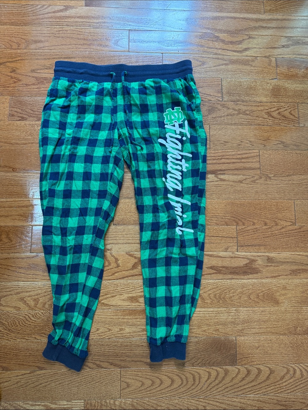 Notre Dame Green & Navy Plaid Jogger Pants with Side Script